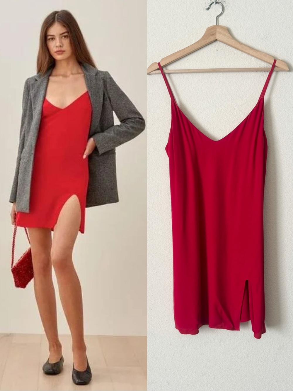 Reformation SMALL Marlowe Vneck slit hem red mini dress